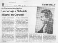Homenaje a Gabriela Mistral en Coronel  [artículo].
