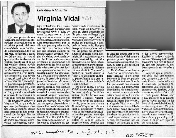 Virginia Vidal  [artículo] Luis Alberto Mansilla.