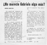 No merecía Gabriela algo más?  [artículo] D. Valenzuela V.