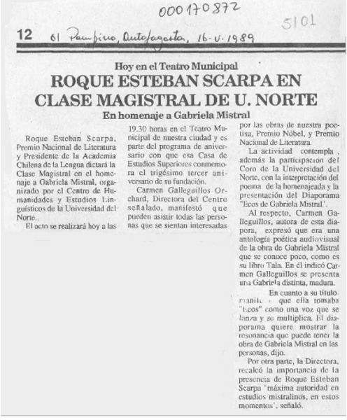 Roque Esteban Scarpa en clase magistral de U. Norte  [artículo].