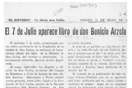 El 7 de julio aparece libro de don Benicio Arzola  [artículo].