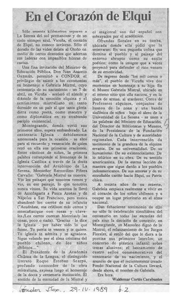 En el corazón de Elqui  [artículo] Waldemar Cortés Carabantes.
