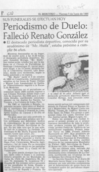 Periodismo de duelo, falleció Renato González  [artículo].