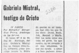 Gabriela Mistral, testigo de Cristo  [artículo] Bernardino Piñera.