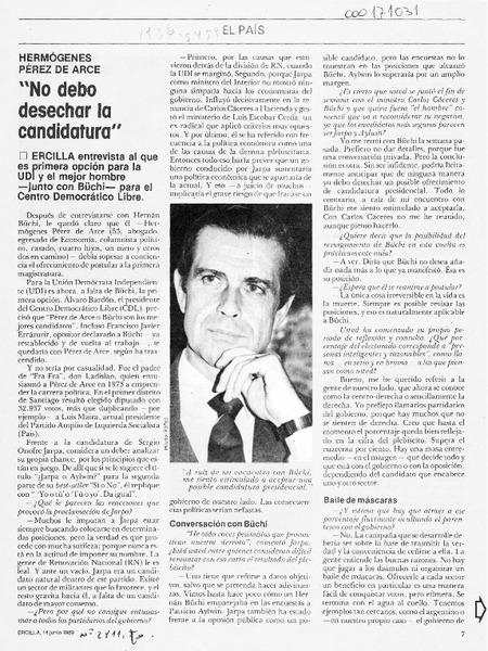 "No debo desechar la candidatura"  [artículo] José Miguel Armendáriz.
