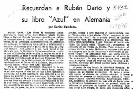 Recuerdan a Rubén Darío y su libro "Azul" en Alemania  [artículo] Carlos Bendaña.