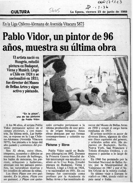 Pablo Vidor, un pintor de 96 años, muestra su última obra  [artículo].