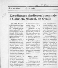 Estudiantes rindieron homenaje a Gabriela Mistral, en Ovalle  [artículo].