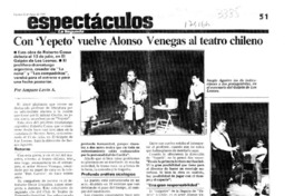 Con "Yepeto" vuelve Alonso Venegas al teatro chileno  [artículo] Amparo Lavín A.