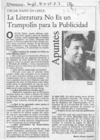Oscar Hahn en Chile, la literatura no es un trampolín para la publicidad  [artículo] Maria Elena Aguirre.