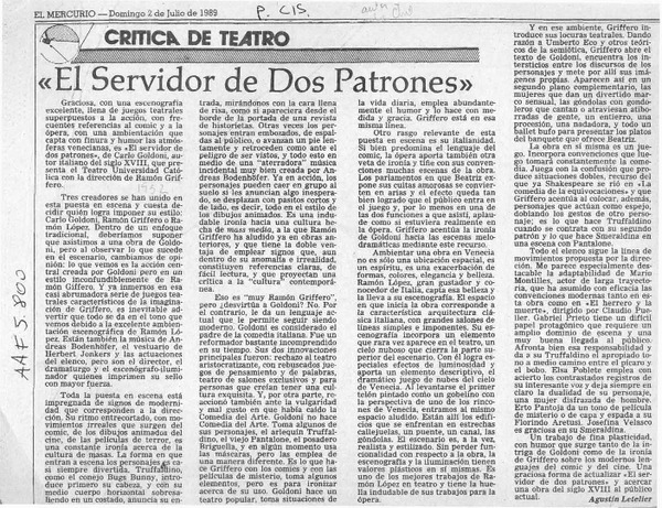 "El servidor de dos patrones"  [artículo] Agustín Letelier.