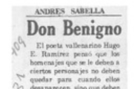 Don Benigno  [artículo] Andrés Sabella.
