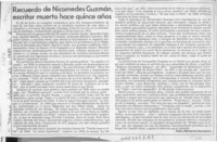 Recuerdo de Nicomedes Guzmán, escritor muerto hace quince años  [artículo] Pedro Mardones Barrientos.