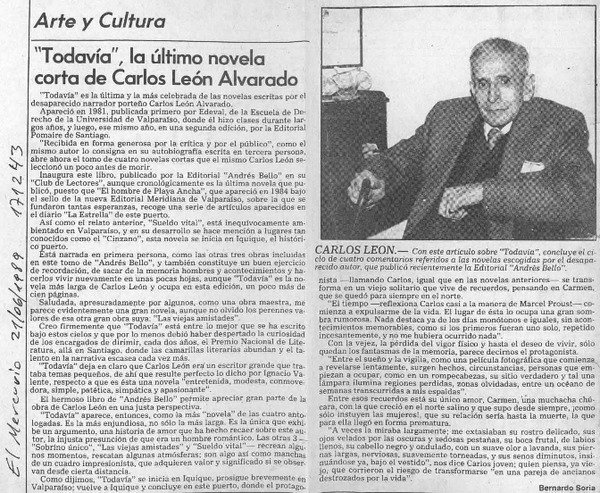 "Todavía", la última novela corta de Carlos León Alvarado  [artículo] Bernardo Soria.