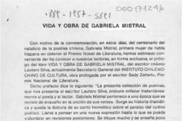Vida y obra de Gabriela Mistral  [artículo] Sady Zañartu.