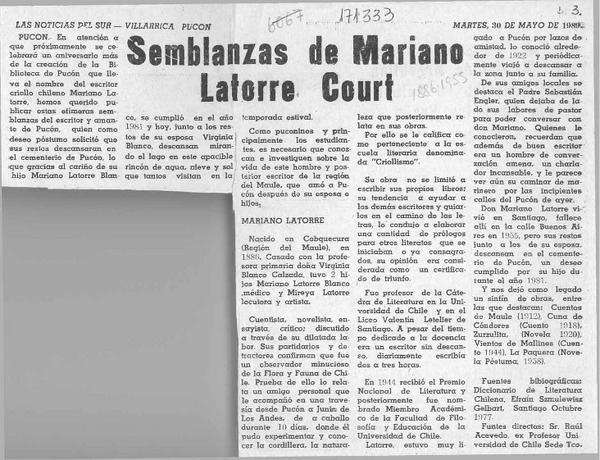 Semblanzas de Mariano Latorre Court  [artículo].