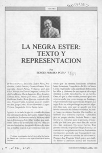 La Negra Ester, texto y representación  [artículo] Sergio Pereira Poza.