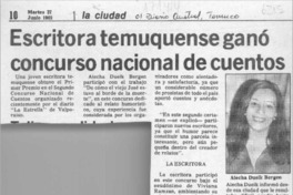 Escritora temuquense ganó concurso nacional de cuentos  [artículo].