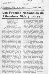 Los Premios Nacionales de Literatura, vida y obras  [artículo].