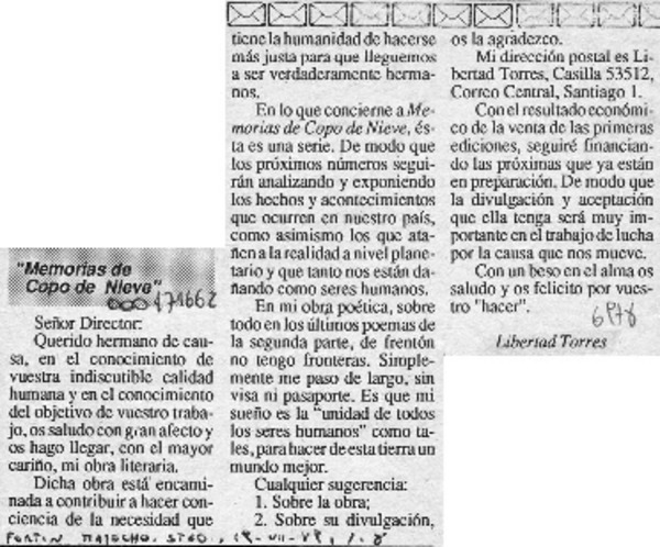 "Memorias de Copo de Nieve"  [artículo] Libertad Torres.