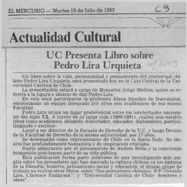 UC presenta libro sobre Pedro Lira Urquieta