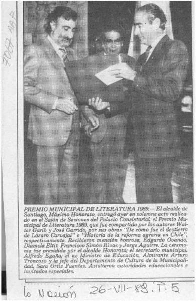 Premio Municipal de Literatura 1989