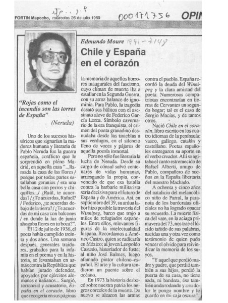 Chile y España en el corazón  [artículo] Edmundo Moure.