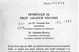 Homenaje al prof. Amador Neghme  [artículo] Armando Roa.