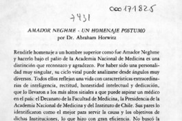 Amador Neghme, un homenaje póstumo  [artículo] Abraham Horwitz.