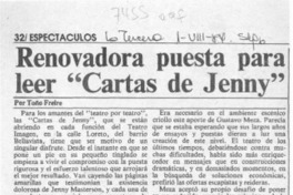 Renovadora puesta para leer "Cartas de Jenny"  [artículo] Toño Freire.