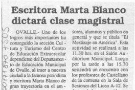 Escritora Marta Blanco dictará clase magistral  [artículo].