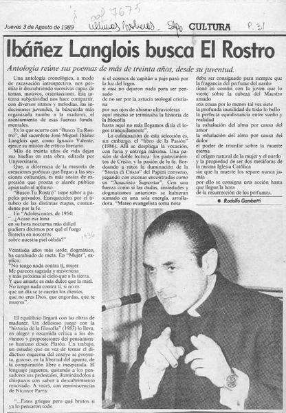 Ibáñez Langlois busca El Rostro  [artículo] Rodolfo Gambetti.