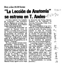 "La Lección de anatomía" se estrena en T. Andes  [artículo].