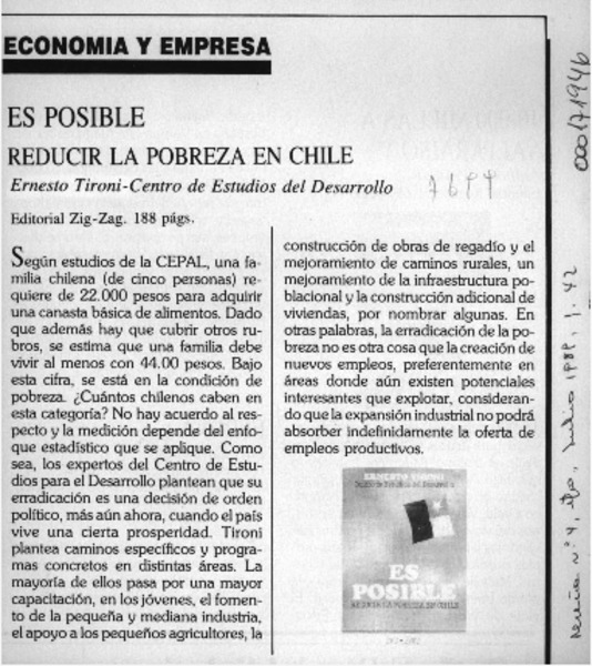 Es posible reducir la pobreza en Chile  [artículo].