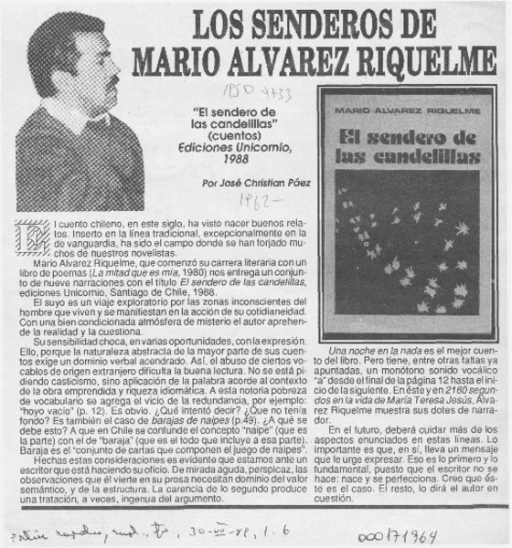 Los senderos de Mario Alvarez Riquelme  [artículo] José-Christian Páez.