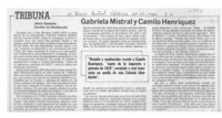 Gabriela Mistral y Camilo Henríquez  [artículo] Jaime Quezada.