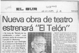 Nueva obra de teatro estrenará "El Telón"  [artículo].