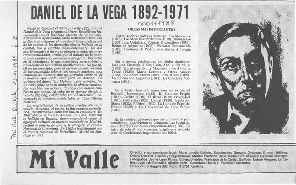 Daniel de la Vega 1892-1971  [artículo].