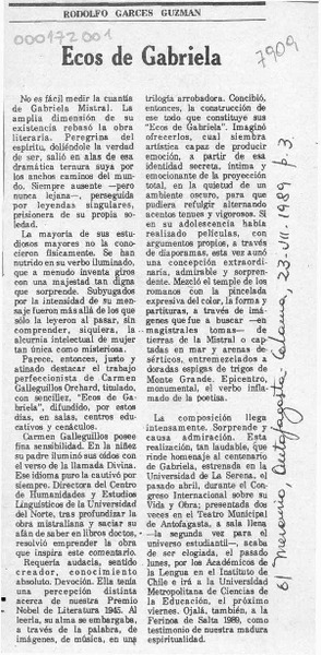 Ecos de Gabriela  [artículo] Rodolfo Garcés Guzmán.
