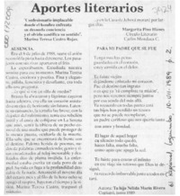 Aportes literarios  [artículo] Margarita Pino Illanes.