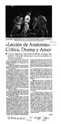 "Lección de anatomía" crítica, drama y amor  [artículo] A. R. R.