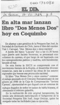 En alta mar lanzan libro "Dos menos dos" hoy en Coquimbo  [artículo].