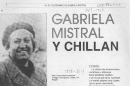 Gabriela Mistral y Chillán  [artículo] Carlos René Ibacache.