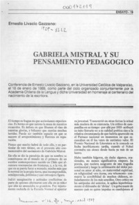 Gabriela Mistral y su pensamiento pedagógico  [artículo] Ernesto Livacic Gazzano.