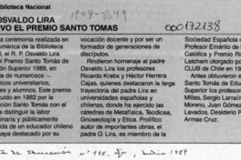 R. P. Osvaldo Lira obtuvo el premio Santo Tomás  [artículo].
