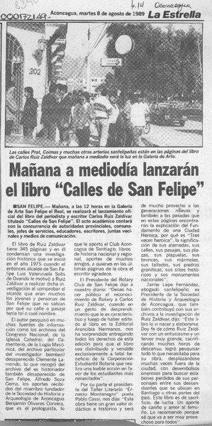 Mañana a mediodía lanzarán el libro "Calles de San Felipe"  [artículo].