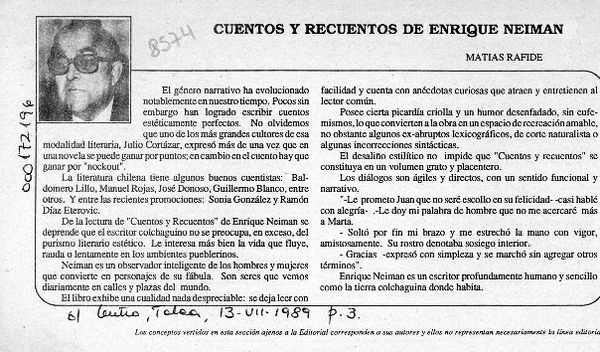 Cuentos y recuentos de Enrique Neiman  [artículo] Matías Rafide.