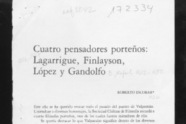 Cuatro pensadores porteños, Lagarrigue, Finlayson, López y Gandolfo  [artículo] Roberto Escobar.