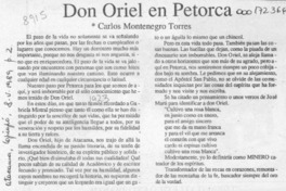 Don Oriel en Petorca  [artículo] Carlos Montenegro Torres.