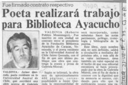 Poeta realizará trabajo para biblioteca Ayacucho  [artículo] Roberto Poblete Montenegro.